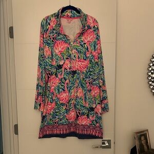 Lilly Pulitzer Pink Flamingo Print Long Sleeve Dress - Size XL
